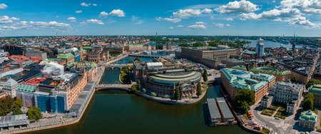 Aerial panoramic view of the old Town, Gamla Stan, in Stockholm.の写真素材