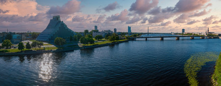 Aerial view of the National Library in Riga. Modern architecture in Latvia.の写真素材