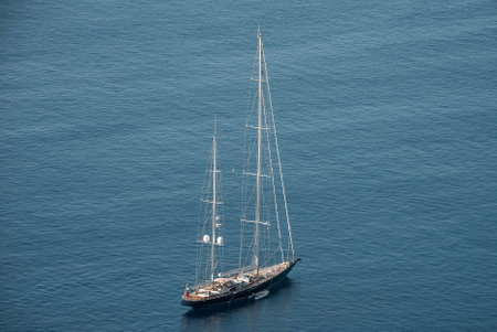 High angle view of yacht moving on beautiful blue Mediterranean sea