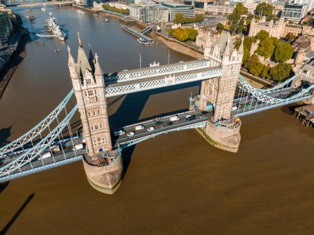 Aerial panoramic cityscape view of London and the River Thames
