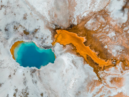 Upper Geyser Basin of Yellowstone National Park, Wyomingの写真素材