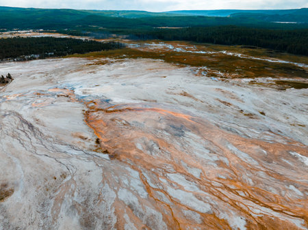 Upper Geyser Basin of Yellowstone National Park, Wyomingの写真素材