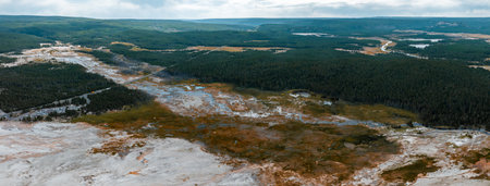Upper Geyser Basin of Yellowstone National Park, Wyomingの写真素材