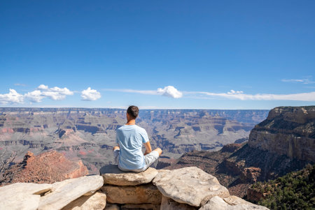 Rear View Of Man Exploring Grand Canyon National Park