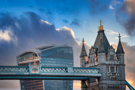 Iconic Tower Bridge connecting Londong with Southwark on the Thames Riverの写真素材