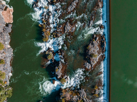 Aerial view of the water fall that the city of Idaho Falls, ID USA is named after.