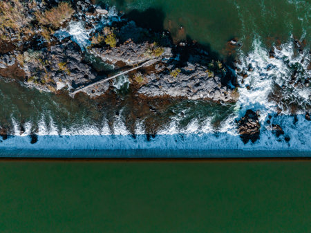 Aerial view of the water fall that the city of Idaho Falls, ID USA is named after.