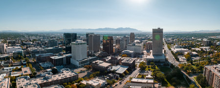 Aerial panoramic view of the Salt Lake City skyline Utahの写真素材