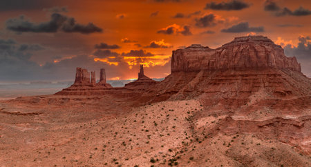 Aerial view of the Rock formations in the Monument valley.