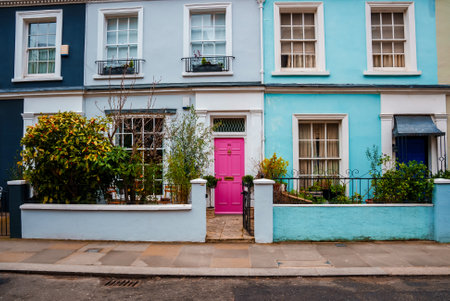 Notting Hill London, Colourful houses of Notting Hill in London.の写真素材