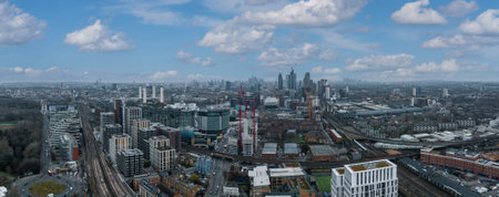 Aerial London Skyline view near Battersea Power Station in London.