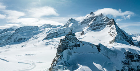 Aerial panorama view of the Sphinx Observatory on Jungfraujoch - Top of Europeの写真素材