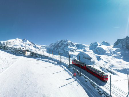 Zermatt, Switzerland -The train of Gonergratbahn running to the Gornergrat station