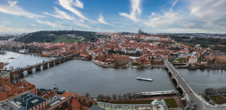 Scenic spring panoramic aerial view of the Old Town pier architectureの写真素材