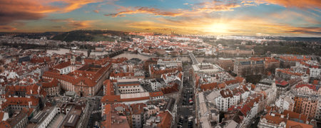 Scenic spring panoramic aerial view of the Old Town pier architectureの写真素材