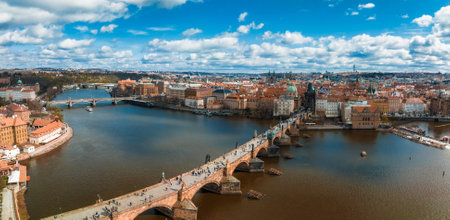 Scenic spring panoramic aerial view of the Old Town pier architectureの写真素材