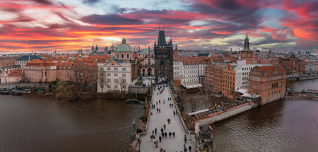 Scenic spring panoramic aerial view of the Old Town pier architectureの写真素材