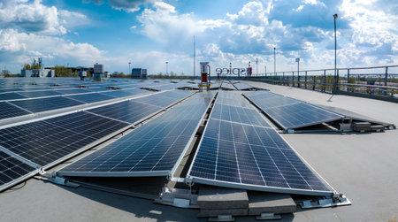 Close-up of Solar cell farm power plant eco technology.の写真素材