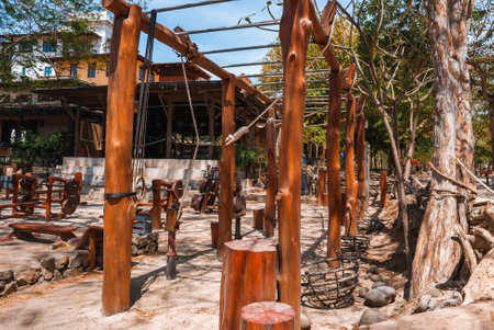 Close up outdoors gym equipment at the park sports ground.の写真素材