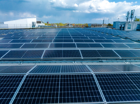 Close-up of Solar cell farm power plant eco technology.の写真素材