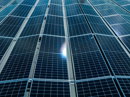 Close-up of Solar cell farm power plant eco technology.の写真素材