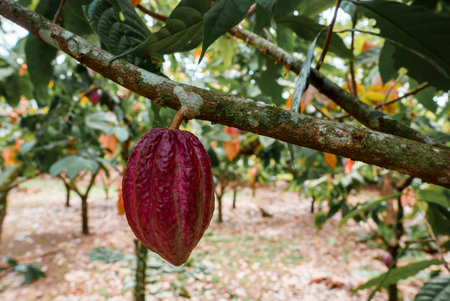 Red cocoa bean on the tree in Costa Ricaの写真素材