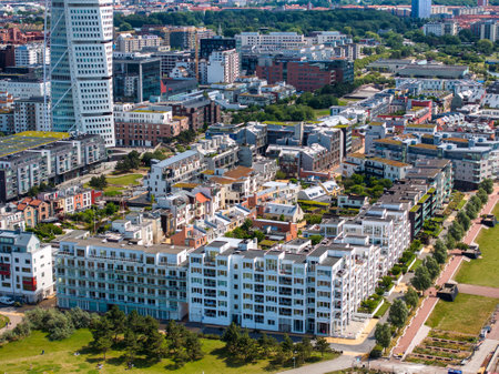 Beautiful aerial view of the Vastra Hamnen- The Western Harbour