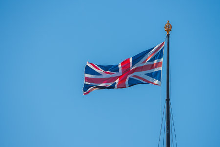 UK flag with Big Ben and House of Parliament in the backgroundの写真素材
