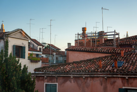 Venice Italy daytime rooftop view with distinctive architectural features and traditional charmの写真素材