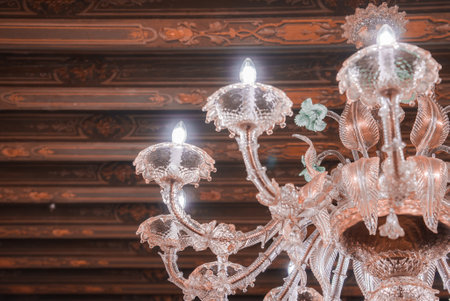 Elegant Glass Chandelier Hanging in Stylish Room Interior - Luxury Home Lighting Decorの写真素材