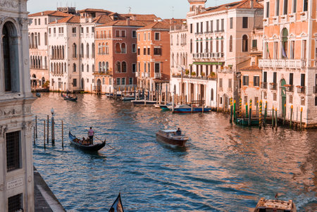 Tranquil Grand Canal View of Traditional Venetian Architecture in Peaceful Venice, Italy