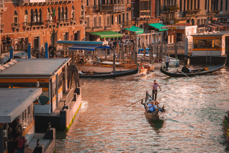 Romantic Gondolas on Grand Canal in Venice, Italy - Serene Waterfront Architectureの写真素材