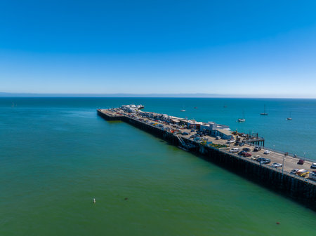 Aerial view of the Santa Cruz beach town in California, USA.の写真素材
