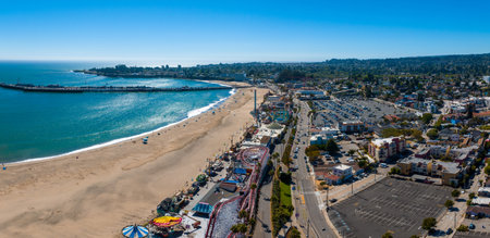 Aerial view of the amusement park in Santa Cruz beach town in California, USA.の写真素材