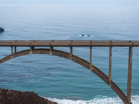 Bixby bridge aerial view in California, USA. Beautiful bridge near the Pacific ocean.の写真素材