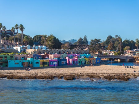 Aerial view of the Capitola beach town in California, USA.の写真素材