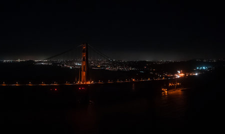 Famous Golden Gate Bridge, San Francisco at night, USAの写真素材