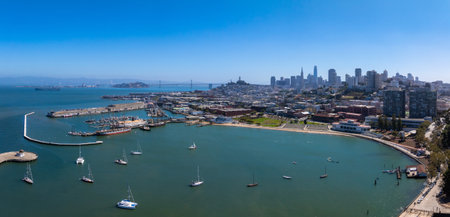 San Francisco Ferry Building, Port of San Francisco, California. Blue Sunny Sky.