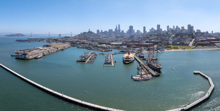 San Francisco Ferry Building, Port of San Francisco, California. Blue Sunny Sky.の写真素材
