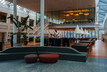 Modern Scandinavian Atrium with Seating Area, Copenhagenの写真素材