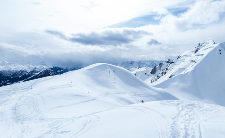 Aerial View of Snowy Landscape at Verbier Ski Resort, Switzerland