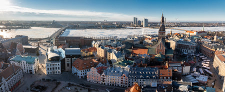 Aerial view of the Christmas market in Riga.
