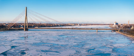 Frozen river Daugava in Riga, Latvia.