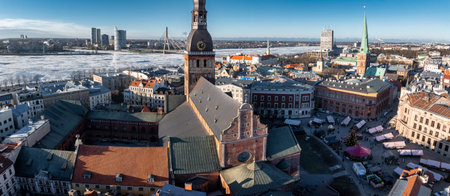 Aerial view of the Christmas market in Riga.の写真素材