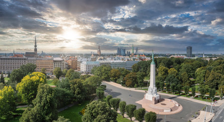 Amazing Aerial View of the Statue of Liberty Milda in Riga