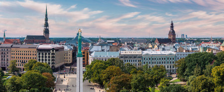Amazing Aerial View of the Statue of Liberty Milda in Riga