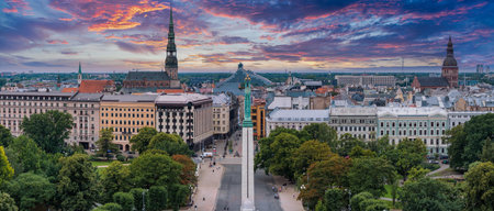 Amazing Aerial View of the Statue of Liberty Milda in Riga