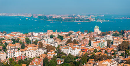 Aerial view of the Lido de Venezia island in Venice, Italy.の写真素材