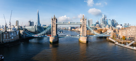 Aerial view of the Iconic Tower Bridge connecting London with Southwark