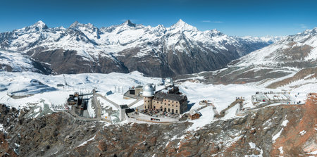 The Gornergrat Observatory and Matterhorn peak, Zermatt Switzerland.